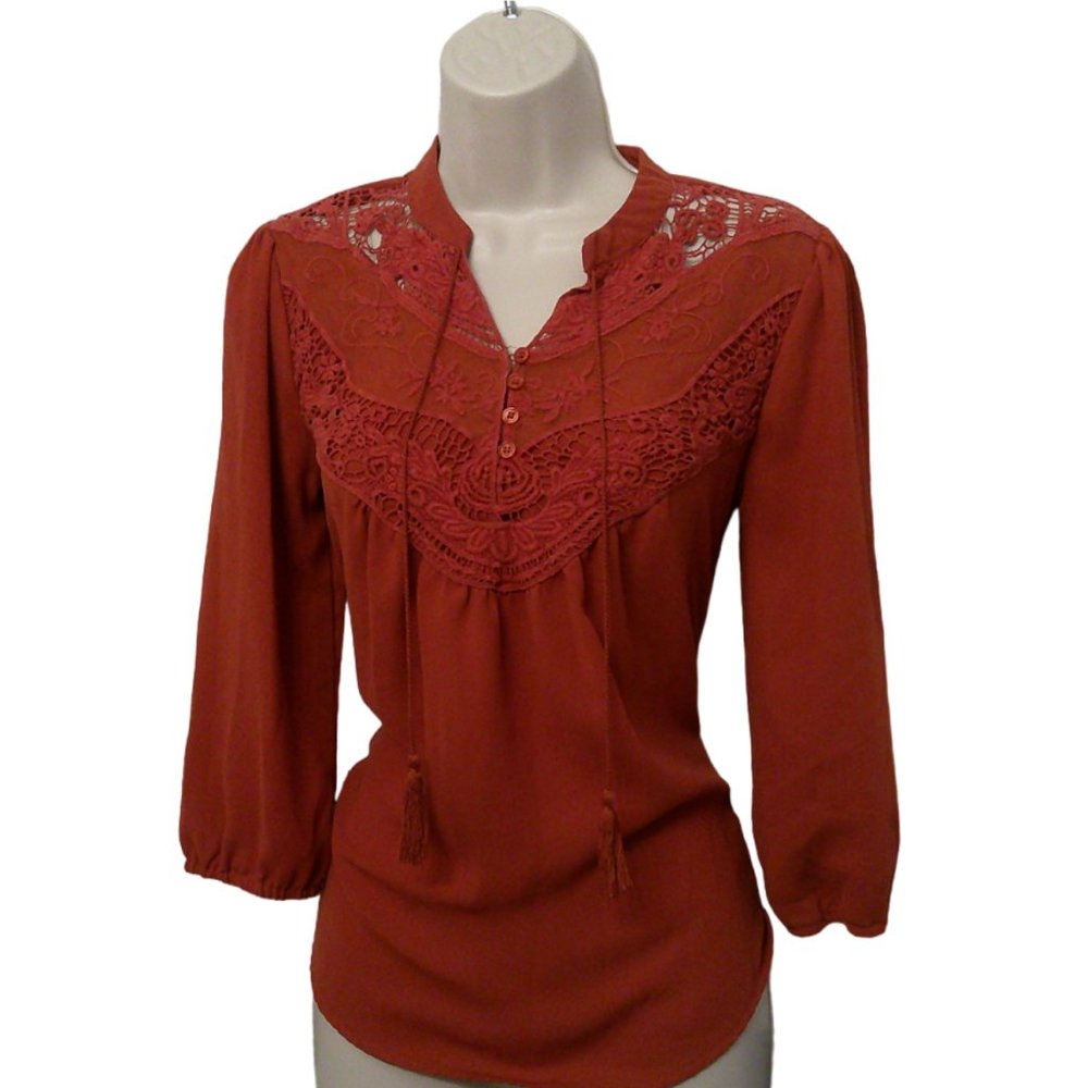 Women's Burnt Orange Beautiful Boho Lace Top